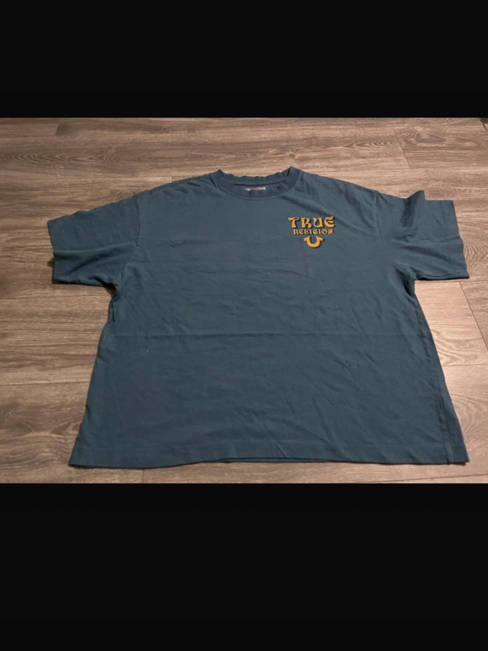 True Religion Men's Short Sleeve Crew Tee - Teal Blue with Gold Logo size Large